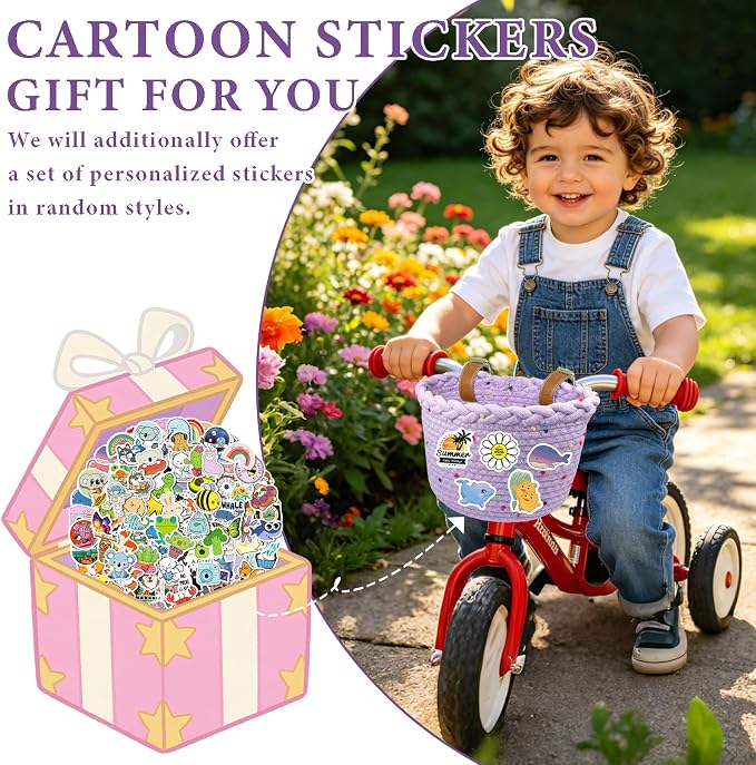 Kids Bike Basket for Girls, Front Bicycle Basket, Easy-Install Adjustable Straps for Balance Bikes Scooters