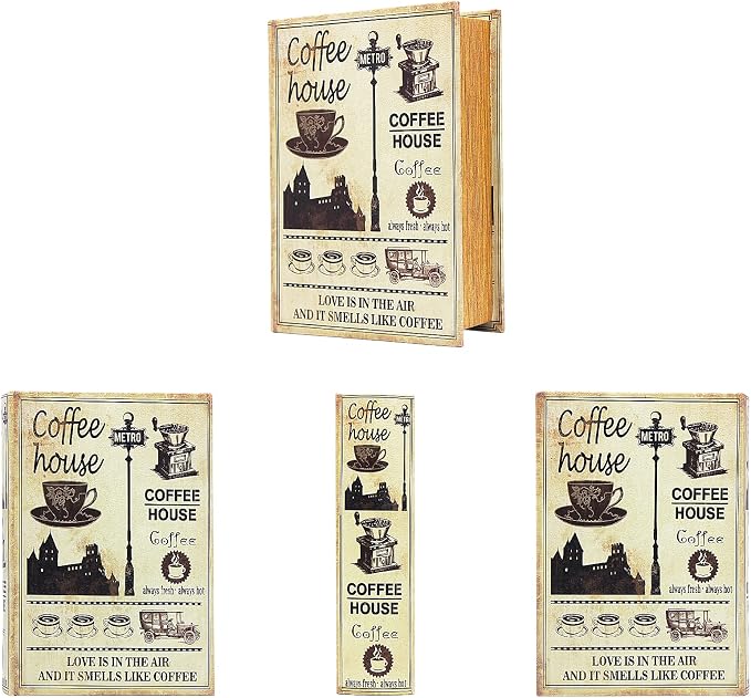 PACOLO Decorative Book Boxes, Faux Wood with Magnetic cover Storage for Hidden Jewelry, Money, and Cash (Coffee house)