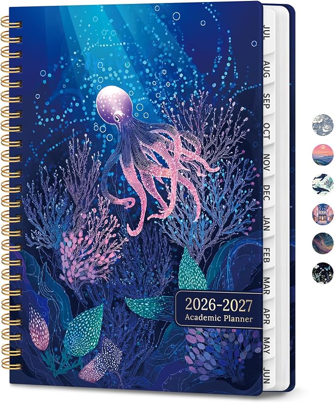 Planner 2026-2027, Hardcover Monthly and Weekly Academic Planner July 2026 - June 2027, Teacher and Student Calendar Agenda Book with Tabs, A5 (6.3" x 8.5"), Ideal for School and Office, Ocean Drift