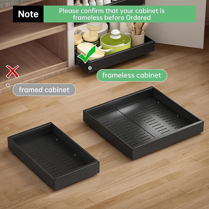 Pull out Cabinet Organizer, 1 pack, 16.5" Deep Heavy Slide out Drawers, Upgrade Three Triple-Slide Rail Systems, Expandable 12.8"-20.8" Roll out Shelf Storage for Kitchen Base Cabinet Organization
