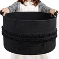CherryNow 22"x22"x14" Large Blanket Basket, Home Décor for Living Room Bedroom, Boho Decorative Laundry Basket for Clothes, Baby Toy Storage, Black