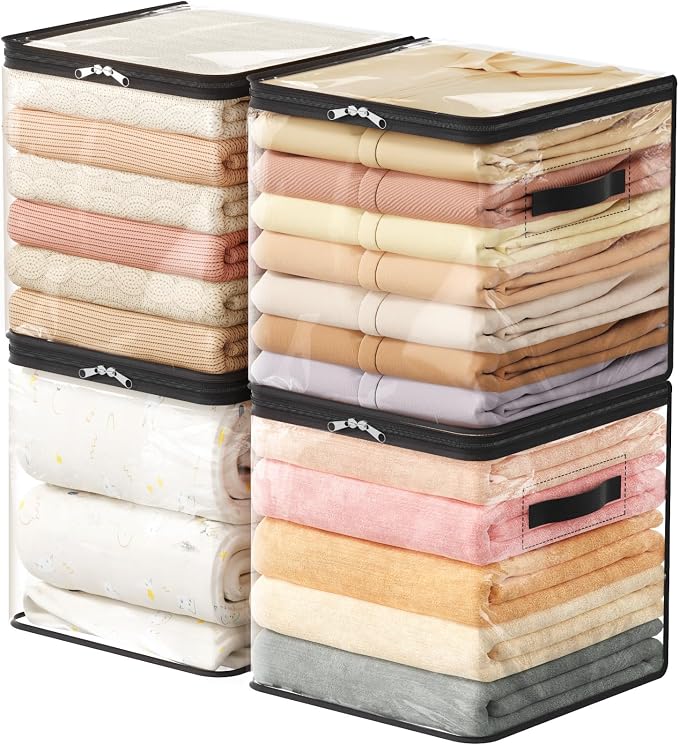 Lifewit 4 Pack Clear Clothes Storage Bags, Sweater Storage with Zipper, 36L Vinyl Foldable Moving Bags, Storage Container for Blankets Bed Sheet Sweater Yarns