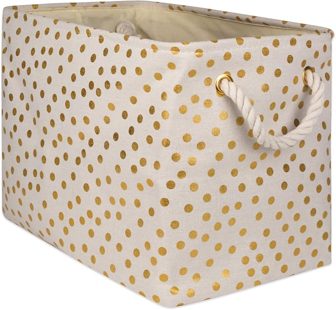 DII Polyester Storage Bin, Gold Metallic Collection Collapsible with Handles, Large, Natural Off-White