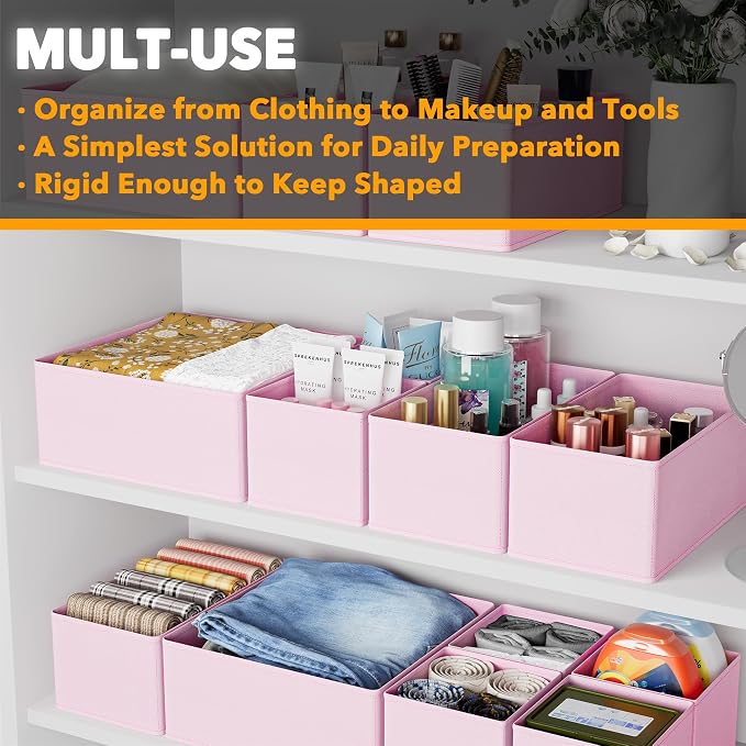 SpaceAid Drawer Organizer Clothes, 12 Pack Dresser Organizer Bins for Nursery, Closet Organization and Storage Dividers for Clothing, Baby Clothes, Underwears, Socks (Pink)