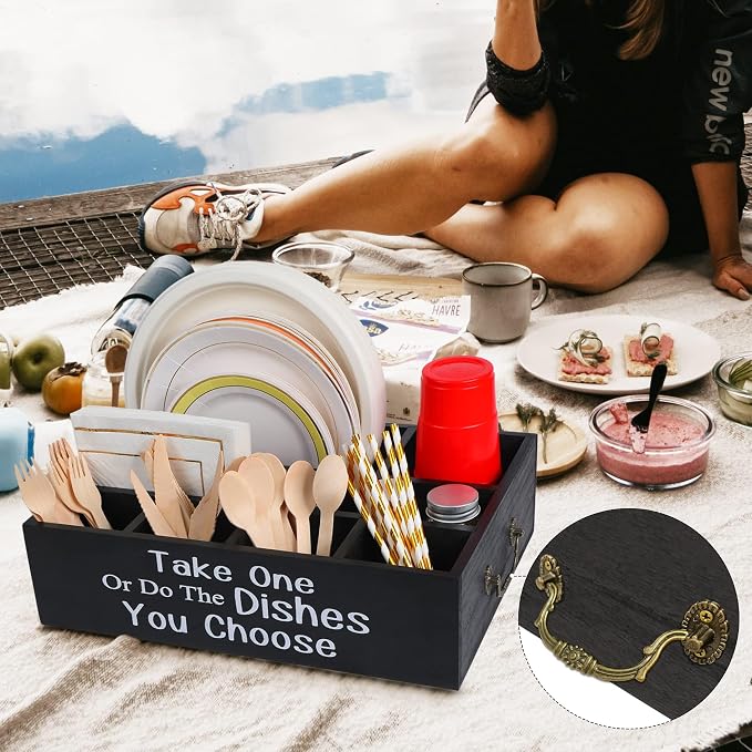 Large Paper Plate Holder Utensil Caddy Organizer for Countertop,Cups,Forks
