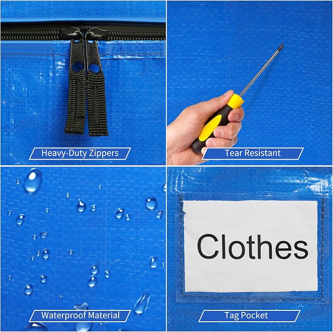 BAGAIL Heavy Duty Moving Bags with Strong Handle, Extra Large Moving Boxes, Storage Tote for Clothes, College Moving Supplies(Blue, 4 Pack)