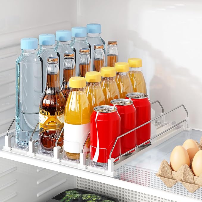 Drink Organizer for Fridge, Automatic Drink Dispenser for Fridge, 12-20oz Soda Can Dispenser for Refrigerator, Soda Can Organizer for Pantry Holds up to 20 Cans, 4 Row