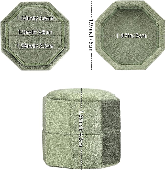 WantGor Velvet Ring Box, 3 Slots Jewelry Ring Gift Box Vintage Ring Display Holder Case for Wedding Ceremony Proposal Engagement (Olive Green)