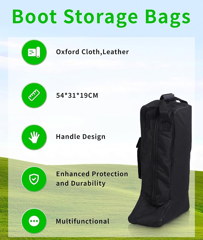 Oxford Cloth and Leather Boot Storage Bag - Portable Dust Proof With Handle Design for Cowboy and Snow Boots