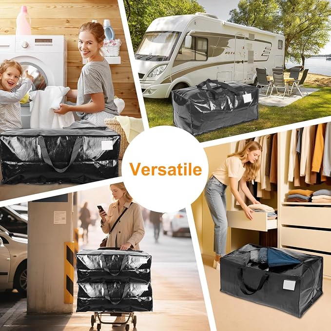 CHVEGLUZ 12 Packs Moving Bags Heavy Duty Extra Large,Storage Bags with Zipper&Handles, Sturdy&Durable Clothes Storage Bags Totes for College Dorm Essentials, Moving Boxes for College Supplies, Black