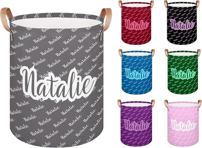Personalized Laundry Basket, Custom Gift Laundry Hamper, Collapsible Nursery Waterproof Laundry Baskets, Dirty Clothes Toy Hamper with Handles Name Gray