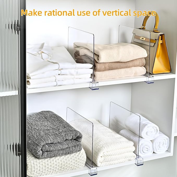 Shelf Dividers，Vertical Purse Organizer for Closet，Thickened and Sturdy Shelf Organizer for Sweater, Shirts, Handbags,8" Tall x 11" (6 Pcs)