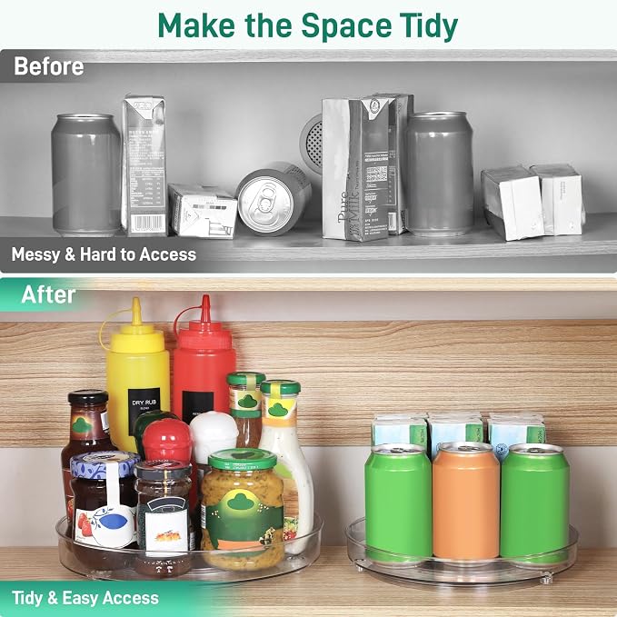 Optish 4 Pack Lazy Susan Organizer, 9.5 Inch, 10.7 Inch Lazy Susan Turntable for Cabinet, Turntable Organizer for Pantry Organizers and Storage, Non-Skid Fridge Organizer