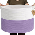 MEGASKET 115L Oversized Purple Basket, 23.6“x15.7 Woven Cotton Rope Baskets for Storage, Blanket Storage for Living Room, Jumbo Woven Laundry Hamper, Towel Bin Box, Purple Living Room Decor