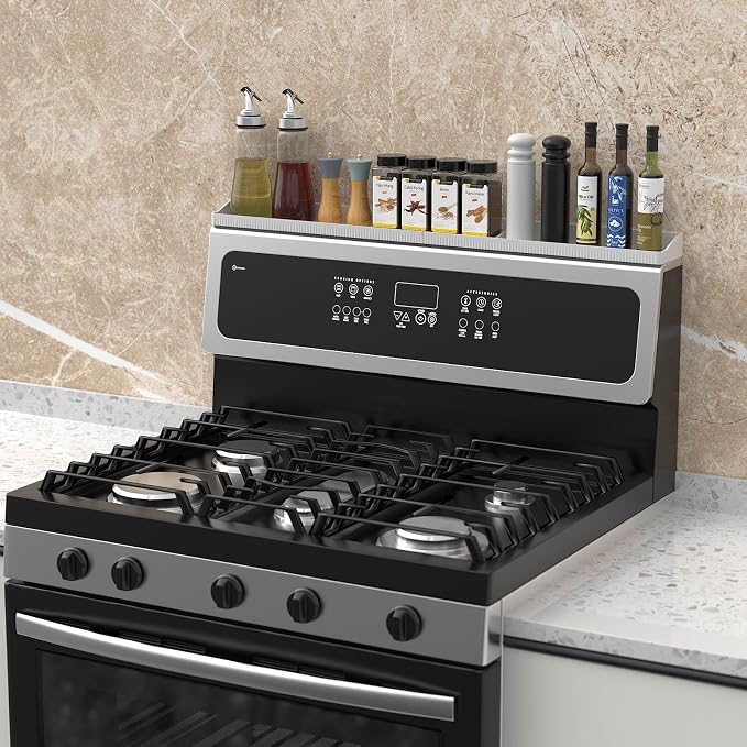 30 Inch Silicone Stove Top Shelf Magnetic for Kitchen, Strong Magnetic Heat Resistant Spice Rack Organizer for Over Stove Oven (White)
