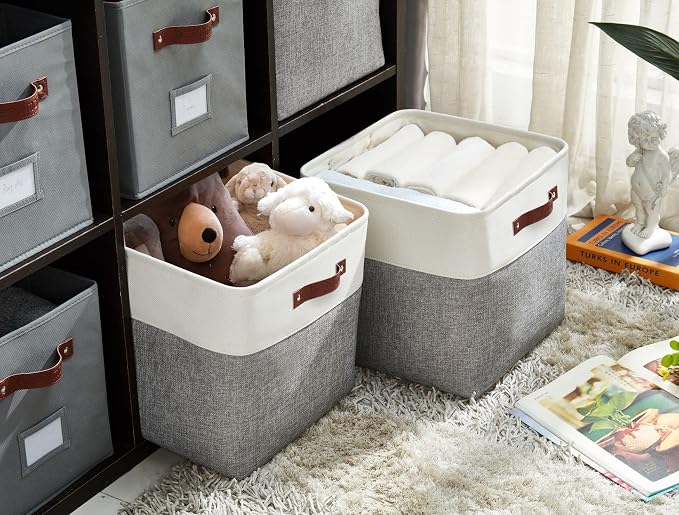 DECOMOMO Cube Storage Bin 12x12, Fabric Storage Bins, Kallax Storage Cubes (Grey & White, 4 Pack)