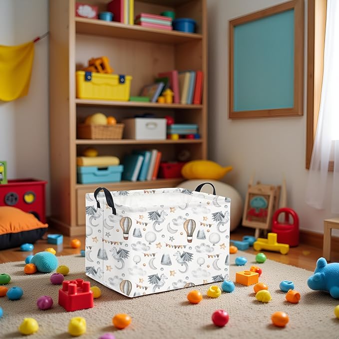 Rectangular Baby Kids Storage Basket for Home Kitchen Girls Cute Storage Bin Organizer Shelf Book Room Decor(Flying Dinosaur)