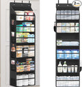 Over Door Organizer with 6 Extra Large Pockets 12 Side Pockets, 2-Pack Sturdy Closet Rack, Hanging Storage Organizer with Clear Window for Shoes, Diapers, Toys, Bedroom, Bathroom, Black