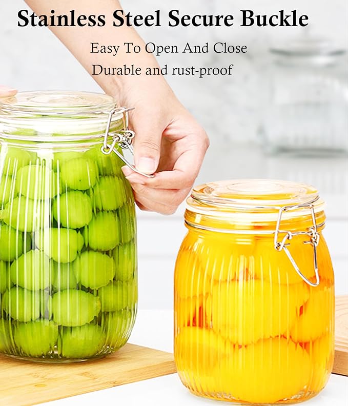 24 OZ Glass Jars With Clamp Lids Airtight Wide Mouth Storage Jars Sealed Canisters Food Containers For Kitchen Pantry Fruit Refrigerator Sugar Nuts Preserves Tea Coffee Beans 2 Set