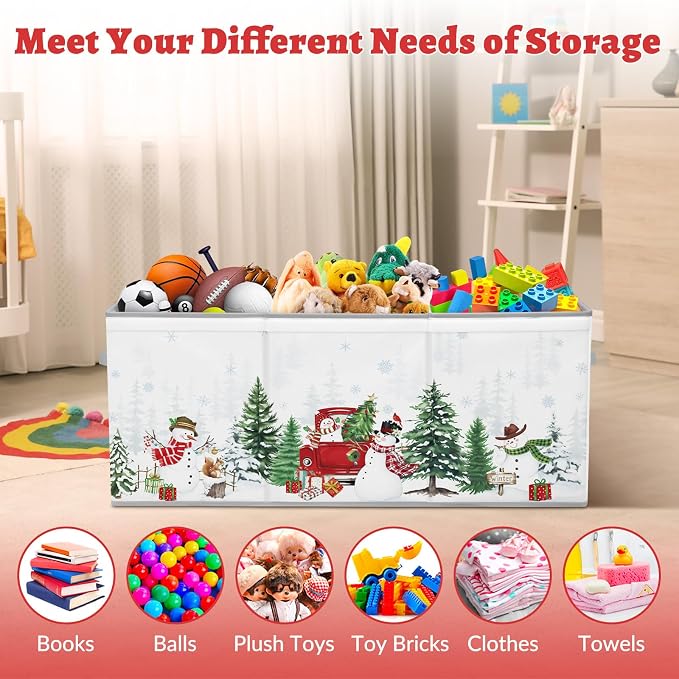 decalsweet Kids Toy Box Storage Chest Collapsible Storage Bin with Lids Handles for Boys Girls Toddler, Large Christmas Kids Toy Organizer Box for Kidsroom Bedroom Playroom Nursery,37.7"x12.5"x15.7"