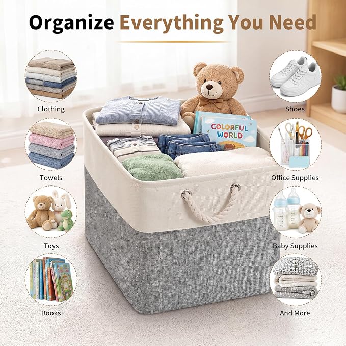 13×15×13 Inch Storage Cubes,6 Pack Cube Storage Bins for Shelves,Fabric Collapsible Storage Bins with Handles, Foldable Storage Basket for Organizing Clothes,Books (White&Gray,13"x15"x13")