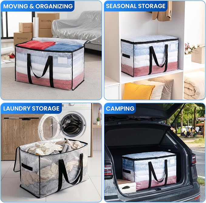 TAILI Extra Large Moving Bags, 6 Pack Clear Heavy Duty Totes For Storage with Visible Window, Wrap Around Handles, Storage Bags for Space Saving, Alternative to Moving Boxes