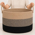 OrganiHaus Round Toy Basket & Blanket Basket, Cotton Rope 20x13" | 3-Toned Brown - Round Cotton Rope Basket, 20x13"