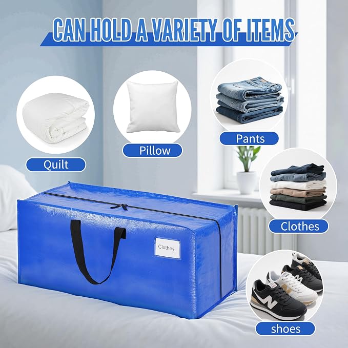 BAGAIL Heavy Duty Moving Bags with Strong Handle, Extra Large Moving Boxes, Storage Tote for Clothes, College Moving Supplies(Blue, Backpack, 4 Pack)
