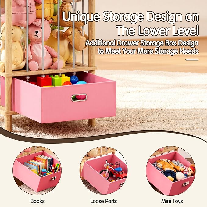 Brelley Stuffed Animal Storage Zoo Wood Toy Storage Organizer with Drawer, Large Toy Chest Stuffed animal holder for Kids Nursery Playroom Bedroom