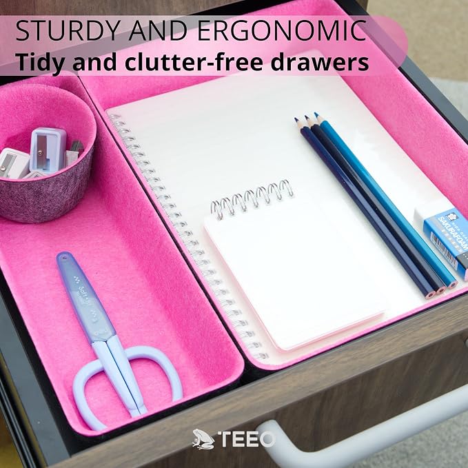 Teeo - Desktop Storage Drawers - Makeup Organizer Drawers - Office Drawer Organizer Tray - Pink Organizers and Storage - Home Desk Bins Dividers Box Compartment Organization - Pack of 7, Hot Pink