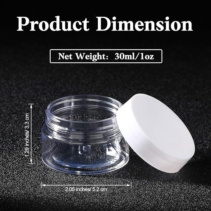 SATINIOR 12 Pack 1 oz Plastic Container Jars with Lids Round Clear Travel Cosmetic Container Slime Jars for Toiletries, Lotion, Cream, Ointments, Makeup, Rhinestone, Samples, Kitchen Storage(White)