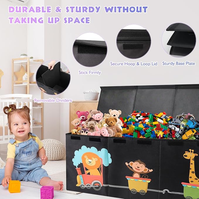 XL Toy Box - Toy Storage Bins with lids, Collapsible Toy Chest for Boys Girls, Kids Big Toy Organizer with Adjustable Dividers for Living Room Area, Playroom, Bedroom，38"x16"x14"