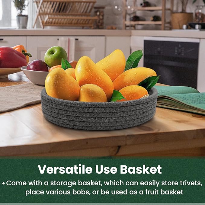 10 Inch Trivets for Hot Dishes, Hot Pots and Pans, 5 Pcs | Comes with Storage Basket, Extra Large Thick Heat Resistant, Large Coaster, Hot Pads, Pot Holders for Countertop