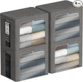 4 Pack Clothes Storage Bins with Metal Frame - 36L Stackable Storage Box with Lid，Foldable Storage Container Organizer for Clothes，Linen Fabric Storage Box with Clear Window＆Zippers＆Handles