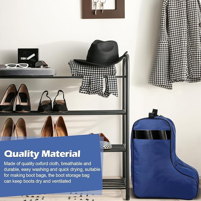 2 Pcs Boot Bags for Cowboy Boots Portable Storage Bag for Travel Long Tube Shoes Bags Men Tall Shoe with Handle for Home Travel (Dark Blue)