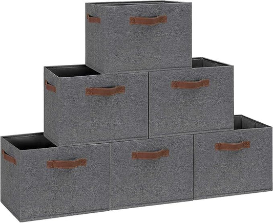 GhvyenntteS Large Fabric Storage Bins 6 Pack, 15x11x9.6 Inch Storage Baskets for Shelves, Foldable Closet Storage Bins for Shelves, Closet Organizers and Storage Boxes, Gray