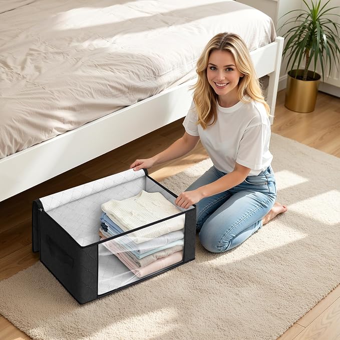 Fab totes 35L Closet Organizers and Storage, Foldable Under Bed Storage Containers, Storage bags for Organizing Bedroom, Closet, Clothing,Organization with Handle (8 Pack,Black)