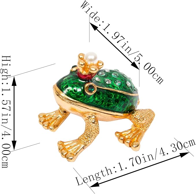 QIFU Hand Painted Mini Frog Prince Decorative Hinged Jewelry Trinket Box Unique Gift for Home Decor