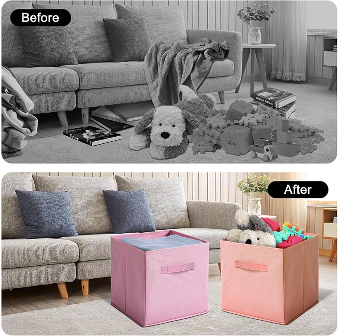 Fabric Storage Bins - 6 Pack Collapsible Cube Organizer for Closet, Shelves & Living Space, Pastel & Dark Color Options - Foldable Storage Boxes with Handles for Clothes (Pastel Colors, 11 inch)