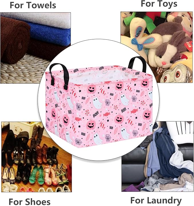 MAIZMZ Halloween Storage Basket Pumpkin Ghost Gift Basket for Kids Foldable Toy Box Waterproof Organizer Bin Laundry Nursery Hamper for Home Office Dorm Closet Shelf