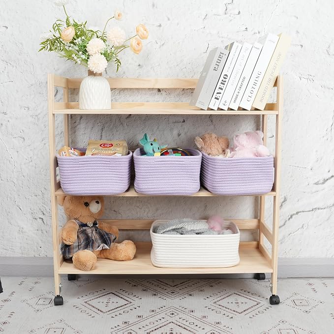 XUANGUO Small Woven Storage Baskets 13“X9”X5“ Decorative Rope Bins for Organizing Shelves, Closets, and Toys, Empty Gift Baskets, Cute Organizer Basket for Home and Office (purple, Large)
