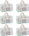 VENO 6 Pack Moving Bags, Large Christmas Storage Bins with lids, Packing Supplies for College, Alternative to Moving Boxes, Foldable, Heavy-Duty Tote, Christmas Pattern (Pastel Forest, 6 Pack)