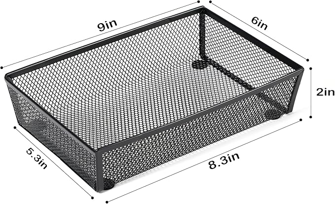 BYCY Silverware Drawer Organizer, Mesh Utensil Organizer for Kitchen Storage, Black Steel Metal Mesh Tray for Flatware Fork Spoon Knife (9x6-4P-Black)