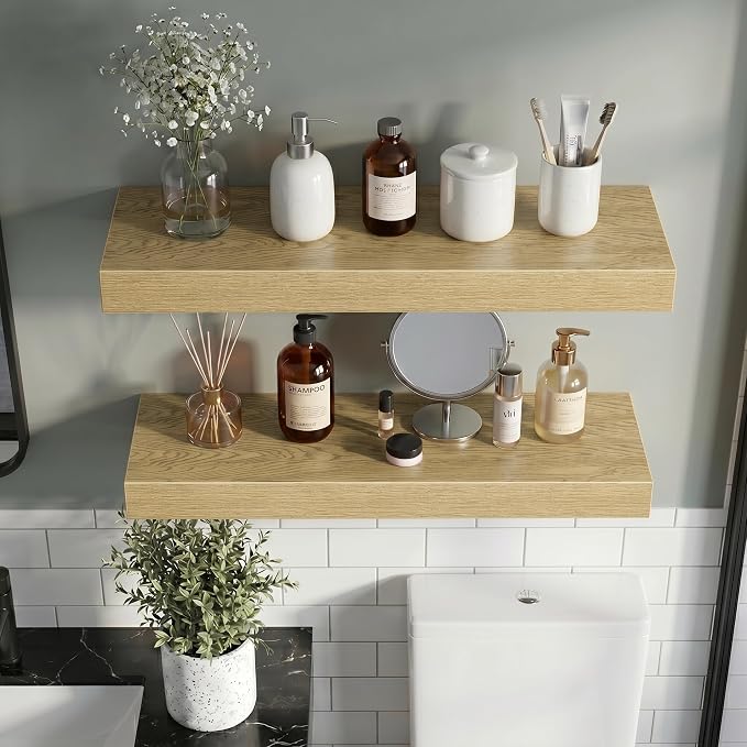 Vivelove 40 Inch Floating Shelves Wall Mounted for Display, 6.5 Deep Duty Shelves with Invisible Brackets for Living Room,Bedroom,Kitchen, Bathroom Storage & Decor,40" Wx6.5 Dx1.4 H - Oak