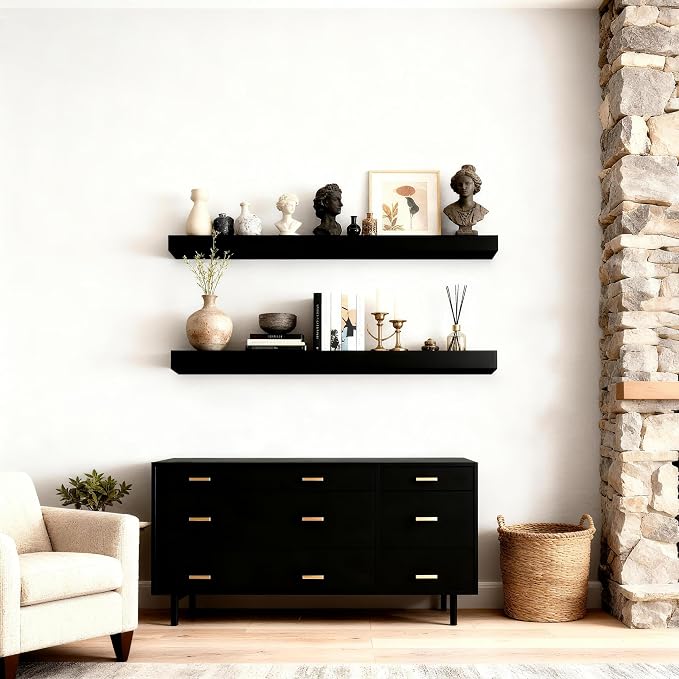 Floating Shelves for Wall(Set of 2)-36 Inch Black Wood Wall Shelf with Invisible Brackets for Bathroom,Bedroom,Drawingroom,Kitchen for Decor(Black,2pcs)