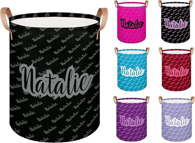 Personalized Laundry Basket, Custom Gift Laundry Hamper, Collapsible Nursery Waterproof Laundry Baskets, Dirty Clothes Toy Hamper with Handles Name Text Gray