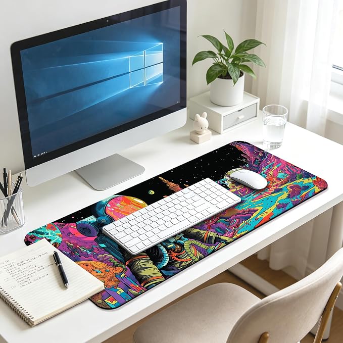 Fantasy Planet Space Gaming Desk Mat, Computer Keyboard Large Extended Astronaut Mouse Pad for Office and Home, 31.5×11.8 Inches, XL