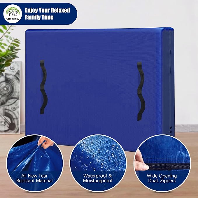Cosy Family Mattress Bags for Moving with 8 Handles - 170GSM Extra-Thick Mattress Bag for Moving Supplies - Reusable Mattress Cover Protector Storage with Zipper - Queen Size - Blue (Pack of 2)