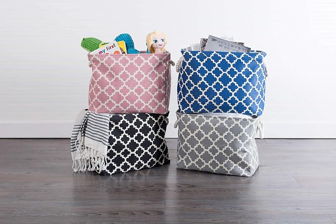 DII Polyester Container with Handles, Lattice Storage Bin, Medium, Black Lattice