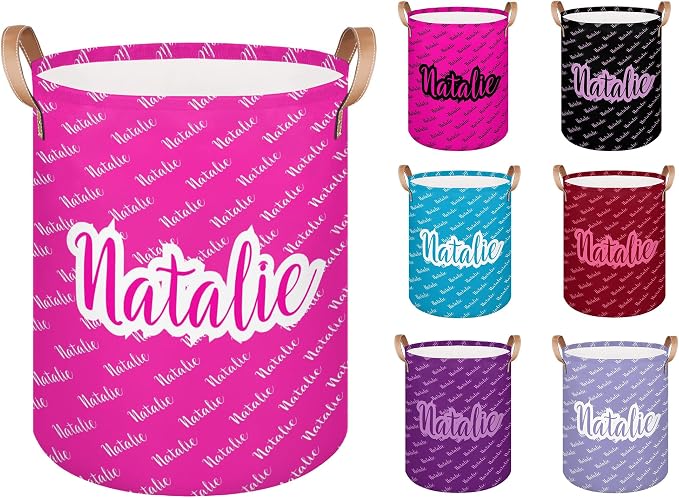 Personalized Laundry Basket, Custom Gift Laundry Hamper, Collapsible Nursery Waterproof Laundry Baskets, Dirty Clothes Toy Hamper with Handles Name Hot Pink